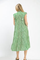 Leaf Print Tiered Midi Dress - Green