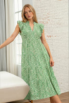 Leaf Print Tiered Midi Dress - Green
