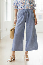 Striped Tie Front Elastic Waist Pants - Blue