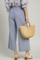 Striped Tie Front Elastic Waist Pants - Blue