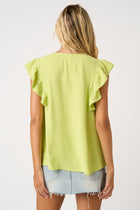 Pleated Ruffle Cap Sleeve Top - Lime