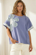 Patchwork Floral French Terry Tee - Blue