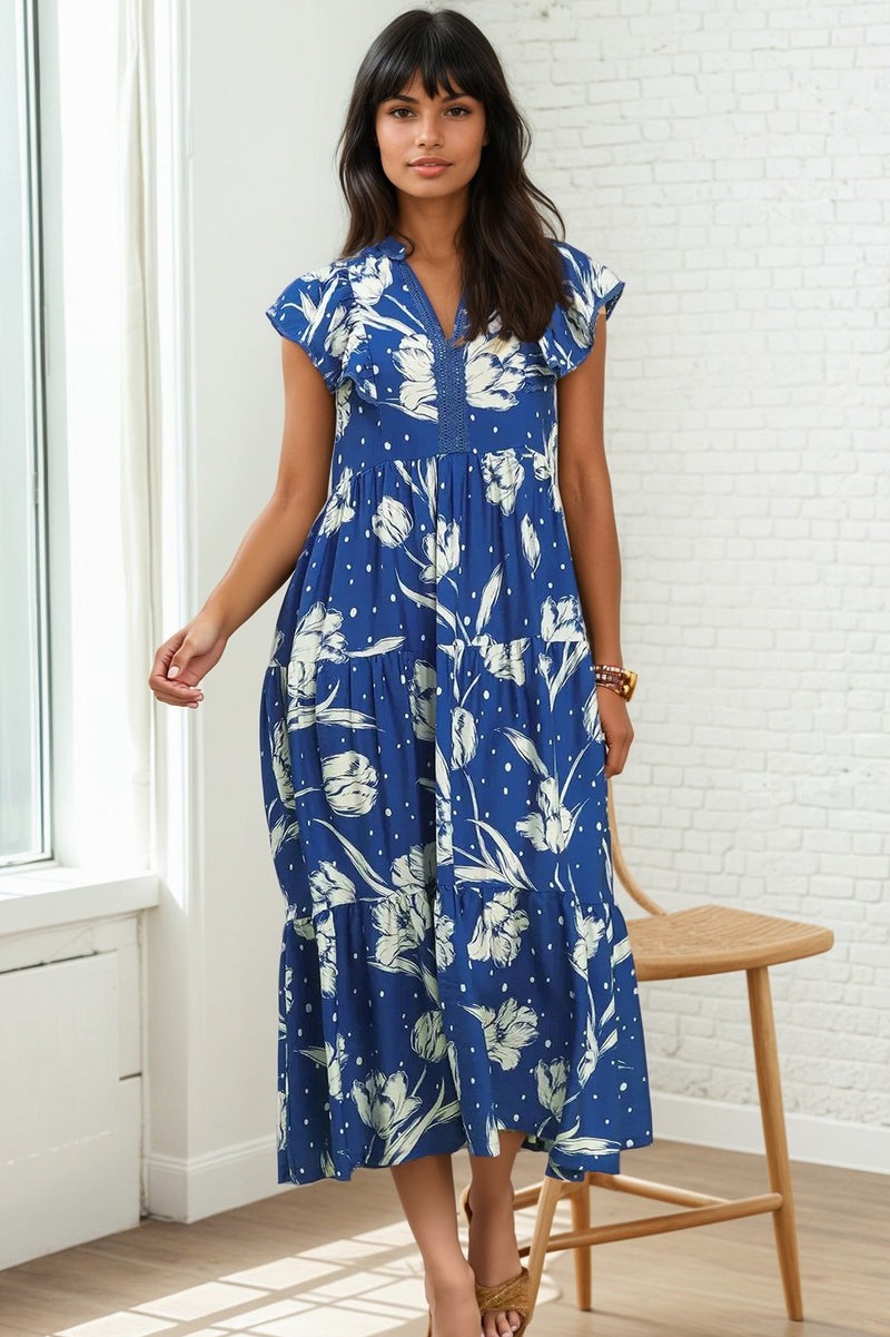 two tone midi dress Two-Tone Floral – shop hey daisy! Extra-Long Sleeve white sequin dress sold Color:Wentworth Stripe contrasting ruffles on the