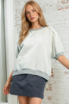 Striped French Terry Short Sleeve Top