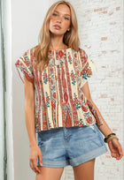 Mix Print Cap Sleeve Top - Cream Mix