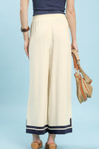 Contrast Trim Wide Leg Gauze Pants - Oatmeal