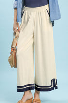 Contrast Trim Wide Leg Gauze Pants - Oatmeal