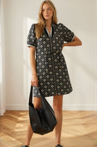 Cinch Waist Floral Short Sleeve Mini Dress