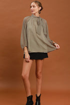 Dot Print Tie Neck Long Sleeve Blouse