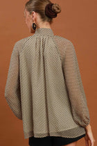 Dot Print Tie Neck Long Sleeve Blouse