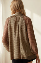 Dot Print Tie Neck Long Sleeve Blouse