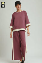 Luxe Knit Color Block Raglan Sleeve Top - Marsala