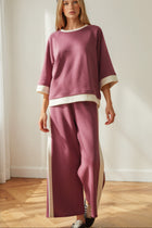 Luxe Knit Color Block Raglan Sleeve Top - Marsala