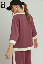Luxe Knit Color Block Raglan Sleeve Top - Marsala