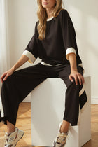 Luxe Knit Color Block Raglan Sleeve Top - Black