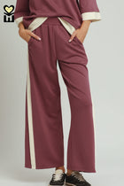 Luxe Knit Side Stripe Wide Leg Pants - Marsala