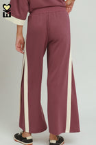 Luxe Knit Side Stripe Wide Leg Pants - Marsala