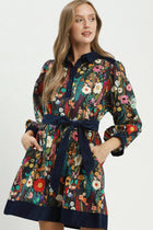 Floral Print Belted Puff Sleeve Mini Dress