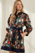 Floral Print Belted Puff Sleeve Mini Dress