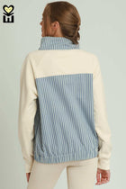 Striped Denim Contrast Button Front Pullover