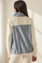 Striped Denim Contrast Button Front Pullover