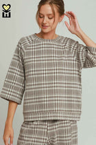Fleece Plaid Raglan Sleeve Top