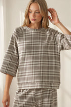 Fleece Plaid Raglan Sleeve Top