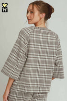 Fleece Plaid Raglan Sleeve Top