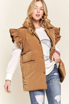 Ruffle Sleeve Vest - Camel