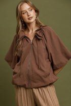 Zip-Front Bomber Jacket - Chocolate