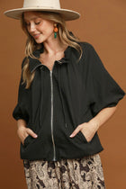Zip-Front Bomber Jacket - Black