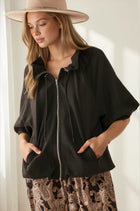Zip-Front Bomber Jacket - Black