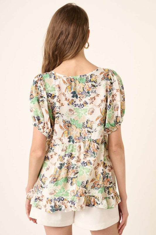 Ruffle Detail Blouse with Floral Print