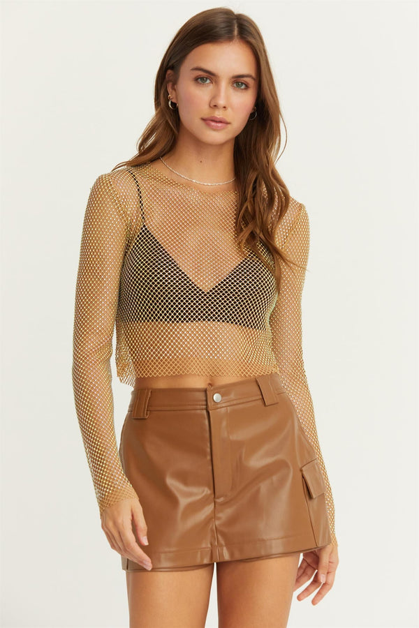 Rhinestone Detail Fishnet Top