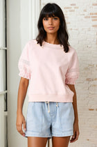 Lace Detail Ruffle Puff Sleeve Top - Pink
