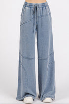 Asymmetric Mineral Wash Wide Leg Pants