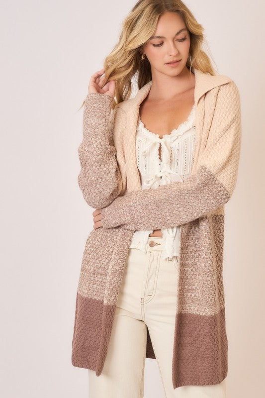 Waffle Knit Color Block Cardi