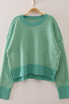 Geometric Check Pattern Sweater - Seafoam