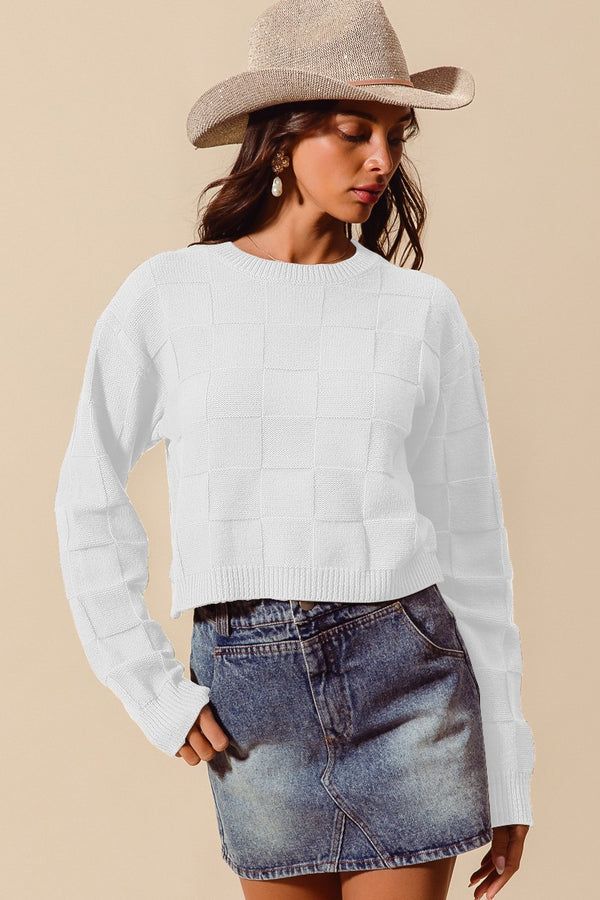 Checker Pattern Sweater - Ivory