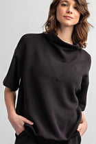 Cowl Neck Scuba Top - Black