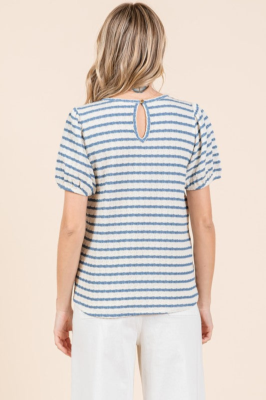 Puff Sleeve Striped Knit Top