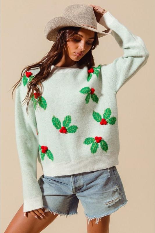 Holly Berries Pom Pom Sweater