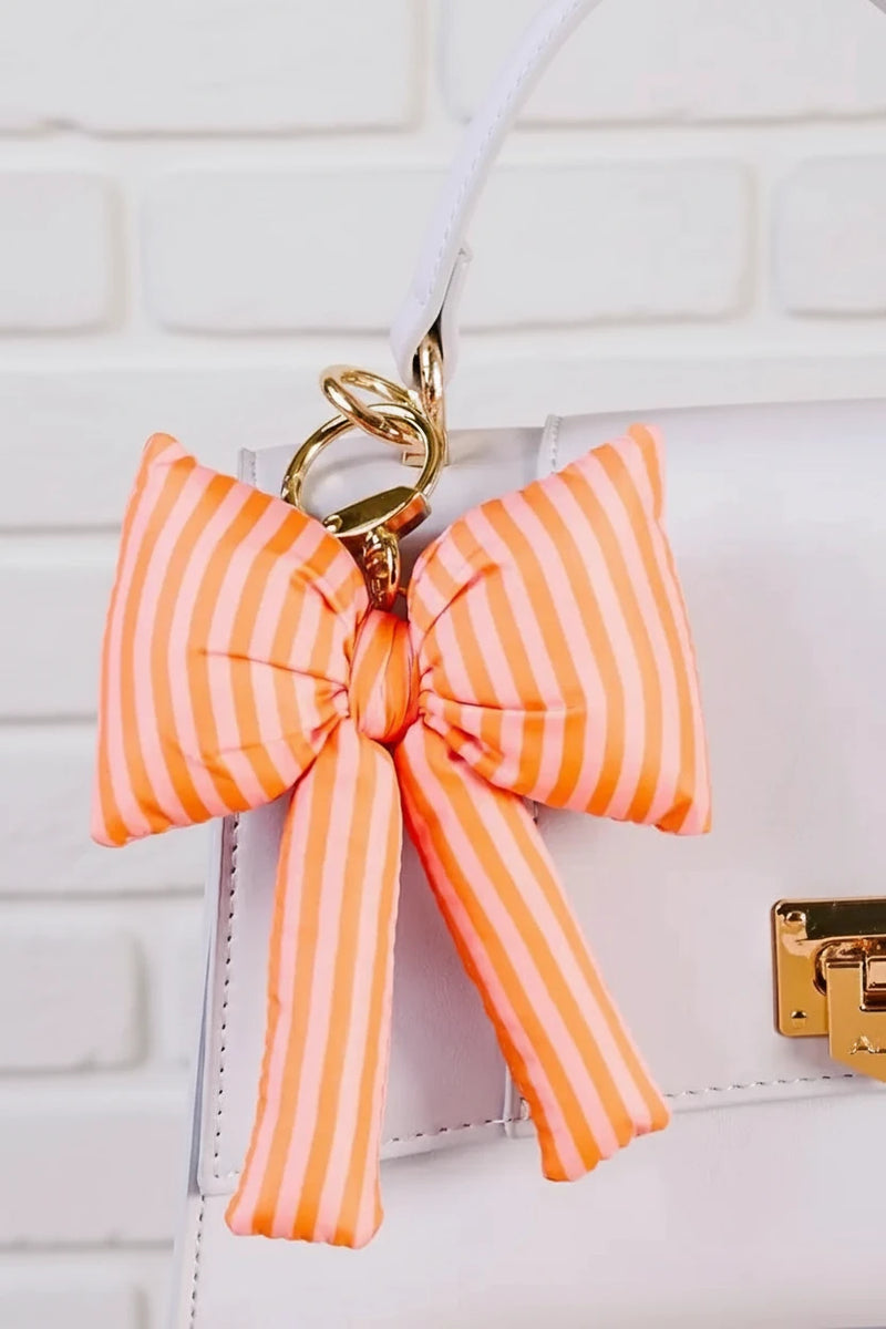 Puffy Bow Bag Charm - Sherbert Stripes
