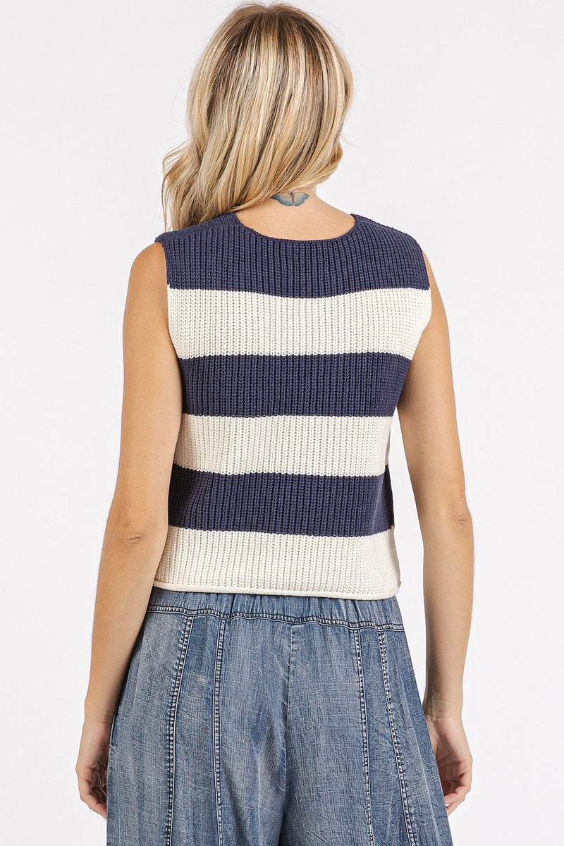 Striped Sweater Vest - Navy