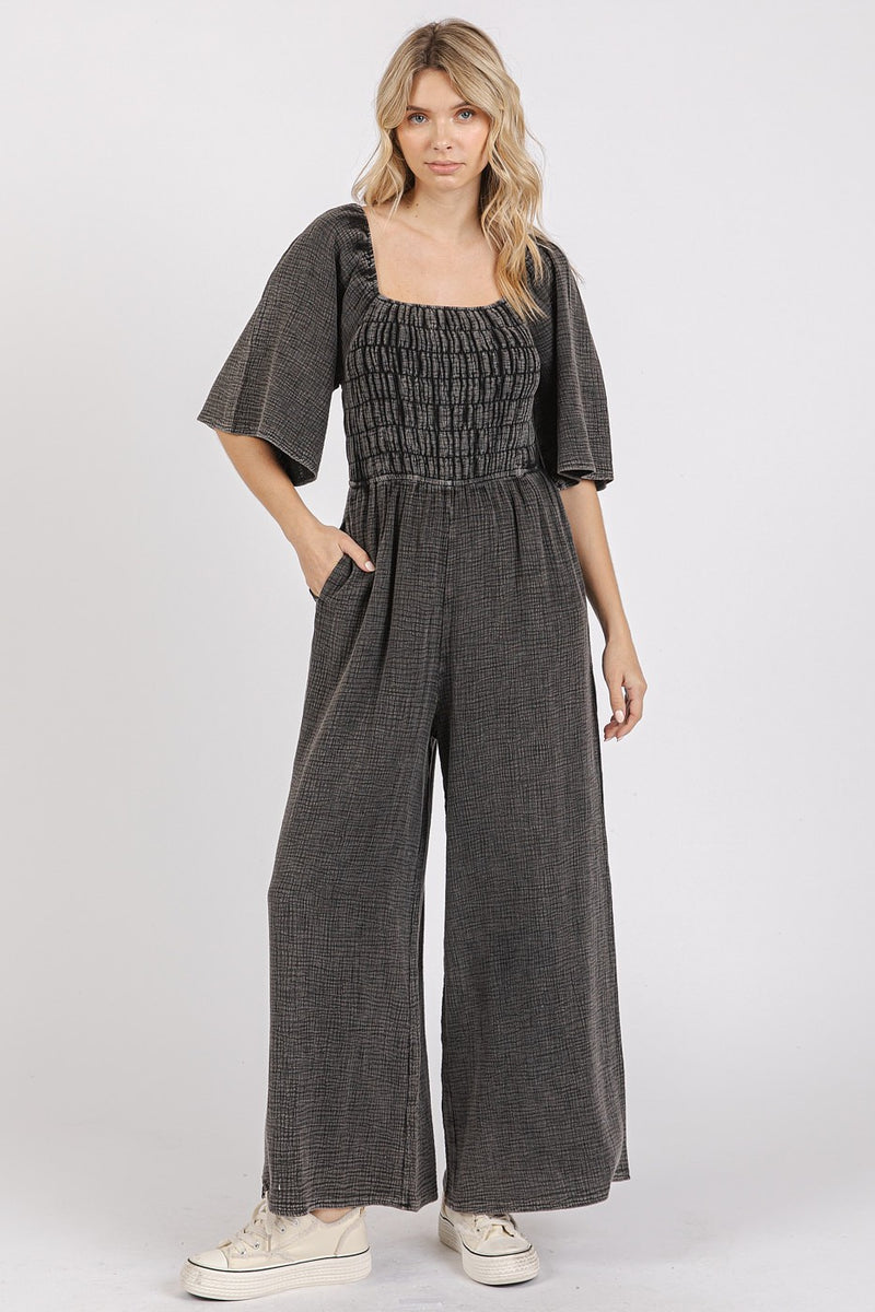 Mineral Wash Wide Leg Jumpsuit