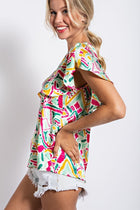 Bright Print Ruffle Top