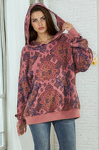 Printed Fleece Hoodie - Mauve Mosaic Print