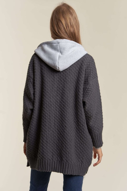 Zip Up Sweater Hoodie - Charcoal