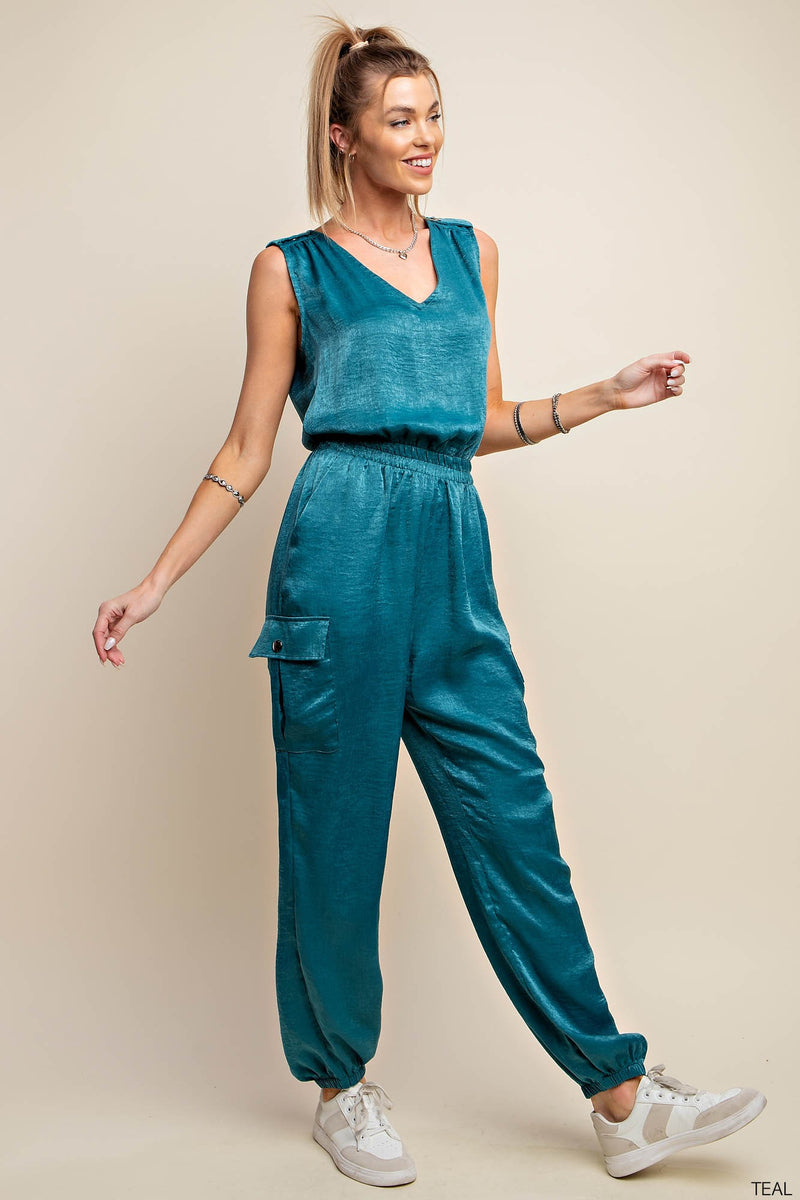 Satin Cargo Jumpsuit