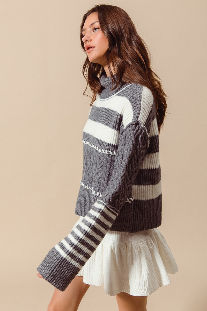 Multi Stripe Cable Knit Sweater